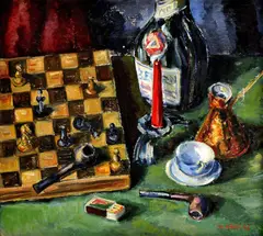 Sladký, Šachistovo zátišie, 1946, olej na plátne