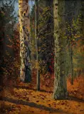 Interiér lesa by Nándor Katona, okolo 1912, olej na dreve, sold Dec 2008