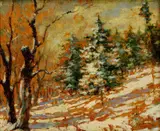 Odmäk v lese by Nándor Katona, okolo 1910, olej na kartóne, sold Dec 2008