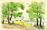 Bratislavské Lido by Želmíra Duchajová-Švehlová, okolo 1940, akvarel na papieri, sold Dec 2008