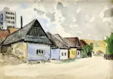 Dedina od Považskej Bystrice by Imro Weiner-Kráľ, okolo 1965, akvarel na papieri, sold Dec 2008