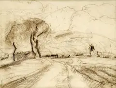 Zoltán Palugyay, Náčrt krajiny, okolo 1928, rudka na papieri