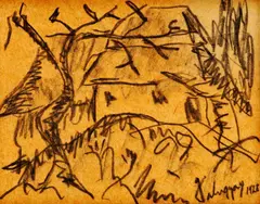 Zoltán Palugyay, Chalupa v Bodiciach (náčrt), 1928, kresba uhlom na papieri