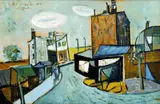 Na predmestí by Vincent Hložník, 1946, tempera na papieri, sold Dec 2008