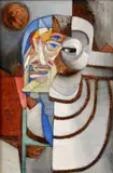 Július Szabó, Pancierový portrét, 1965, vosk, tempera, asambláž medeným plechom