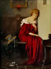 Smutná správa by Endre Komáromi-katz, okolo 1920, olej na plátne, sold Dec 2008