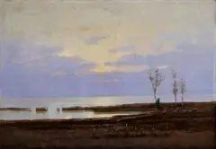 Močaristá krajina s postavou by Endre Komáromi-katz, okolo 1910, olej na plátne, sold Dec 2008