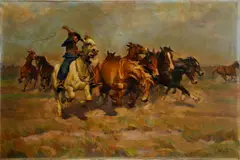 Béla Juszkó, Stádo koní na puste, 1922, olej na plátne
