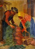 Erno Nagy, Žena s mužom na trhu, okolo 1910, olej na kartóne