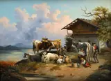 Na dedinskej usadlosti by Friedrich Gauermann, okolo 1860, olej na plátne, sold Dec 2008