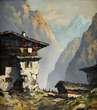 Karl Hosch, Horská chata v Alpách II., okolo 1940, olej na kartóne