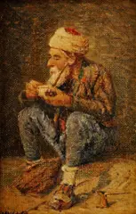 Karl Vikas, Muž s fajkou, okolo 1920, olej na plátne, dublované na kartóne