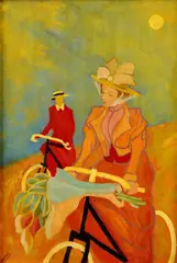 Faurcast, Bicyklistky, okolo 1950, olej na kartóne