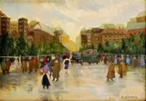 Santiago Cortés Sarmiento, Námestie, okolo 1940, olej na kartóne