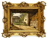 Jan Ranzmayer, Na dedinskom dvore, okolo 1847, akvarel na papieri