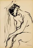 Ferdinand Hložník, Sediaci akt, 1946, kresba štetcom tuš na papieri