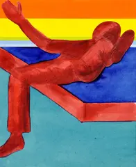 Cyril Blažo, Ležanie, z cyklu Skicák, 1994, tempera, farebné tuše, ceruzka na papieri