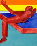 Cyril Blažo, Ležanie, z cyklu Skicák, 1994, tempera, farebné tuše, ceruzka na papieri