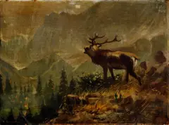Jeleň v ruji by Karl Sovanka, okolo 1920, olej na plátne Rozmer: 74 x 100 cm, sold Oct 2008