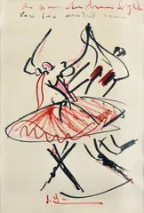 Tanec by Sybila Greinerová, okolo 1970, kresba fixkou, kombinácia techník na papieri, sold Oct 2008
