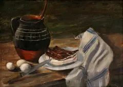 Ivan Ondrej, Slovenské zátišie so slaninou, 1976, olej na katóne