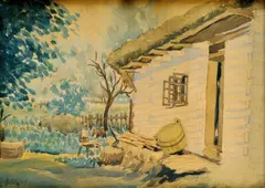 Dedinský dom I. by Gustáv Mallý, okolo 1935, akvarel na papieri, sold Oct 2008