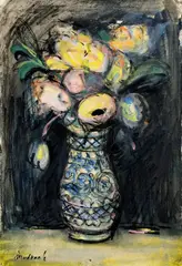 Ján Mudroch, Kytica kvetov v keramickej váze, okolo 1940-42, pastel, kombinácia kresbových techník na papieri