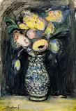 Ján Mudroch, Kytica kvetov v keramickej váze, okolo 1940-42, pastel, kombinácia kresbových techník na papieri