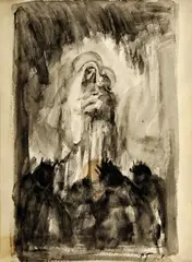 Teodor Tekel, Uctievanie Madony, okolo 1940, tuš na papieri