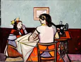 Matka s dcérou (Pri šití) by Vincent Hložník, 1949, tempera na papieri, sold Oct 2008