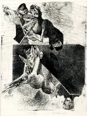 Vincent Hložník, Bez názvu, 1985, lept, suchá ihla na papieri (autorský nátlačok)