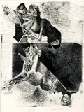 Vincent Hložník, Bez názvu, 1985, lept, suchá ihla na papieri (autorský nátlačok)