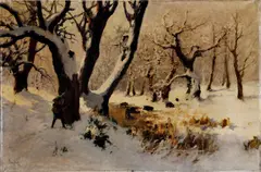 Poľovačka na diviaky by Antal Neogrády, okolo 1920, olej na plátne, sold Oct 2008