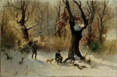 Pred poľovačkou by Antal Neogrády, okolo 1920, olej na plátne, sold Oct 2008
