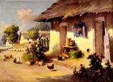 János Rákosi Uitz, Sliepky na priedomí, okolo 1920, olej na plátne