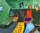 Tatiana Šarkőziová, Ateliér (podľa van Gogha), 2007, kombinácia techník na plátne