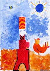 Stanislava Kováčová, Veža postava (podľa M. Chagalla), 2007, kombinácia techník na papieri