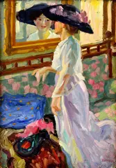 Dáma pred zrkadlom by Philipp Klein, okolo 1900, olej na kartóne, sold Oct 2008