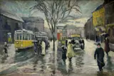 Brenner, Daždivý bulvár, okolo 1950, olej na kartóne