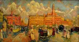 Námestie by Paul Fischer, okolo 1900, olej na kartóne, sold Oct 2008