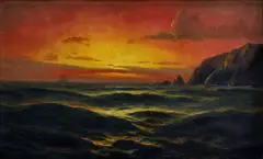 Max Jensen, Západ slnka na mori, okolo 1920, olej na plátne