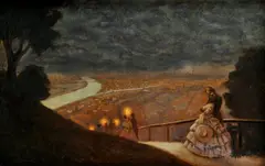 Hermann Janowski, Pohľad na večernú Viedeň, okolo 1890, olej na preglejke