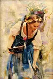 Vidiecke dievča by Leo Putz, okolo 1910, olej na plátne, sold Oct 2008