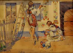 František Bezděk, Moravské dievčatá, 1936, akvarel na papieri