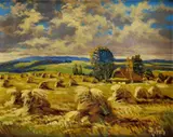 Antonín Hála, Krajina s chalupou, okolo 1930, olej na preglejke