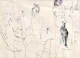 Ferdinand Hložník, V nevestinci I., 1945, kresba tušom na papieri