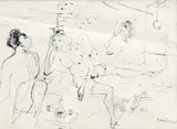 Ferdinand Hložník, V nevestinci II., 1945, kresba tušom na papieri