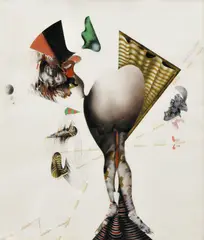 Róbert Brun, Koláž II., 1983, kresba farebnými ceruzami, koláž na papieri