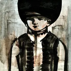 Chlapec v širáku by Štefan Cpin, okolo 1950, akvarel, tuš na papieri, sold Jun 2008