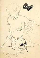 Ferdinand Hložník, Vanitas, 1944, tuš na papieri